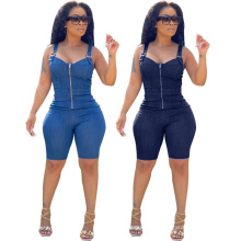 2021 Summer wholesale women rompers fashionable one piece sexy casual backless sleeveless denim jeans pants halter jumpsuit